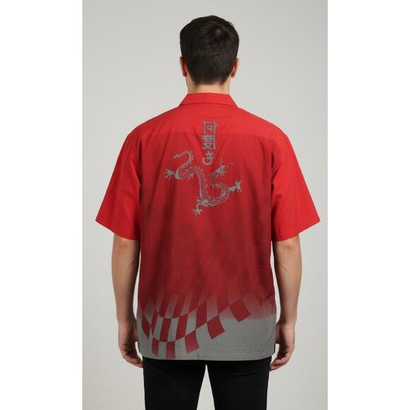 Vtg Y2K 2000s Red Button Up Dragon Shirt XL No Boundaries Metal Skater Tribal - Picture 3 of 7